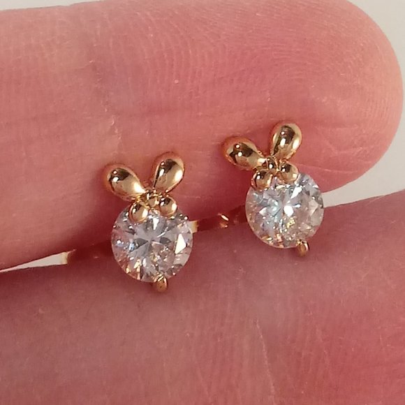 Jewelry - 18K Yellow Gold Plated Diamond Zircon Butterfly Stud Earrings .66ctw AAA Gift